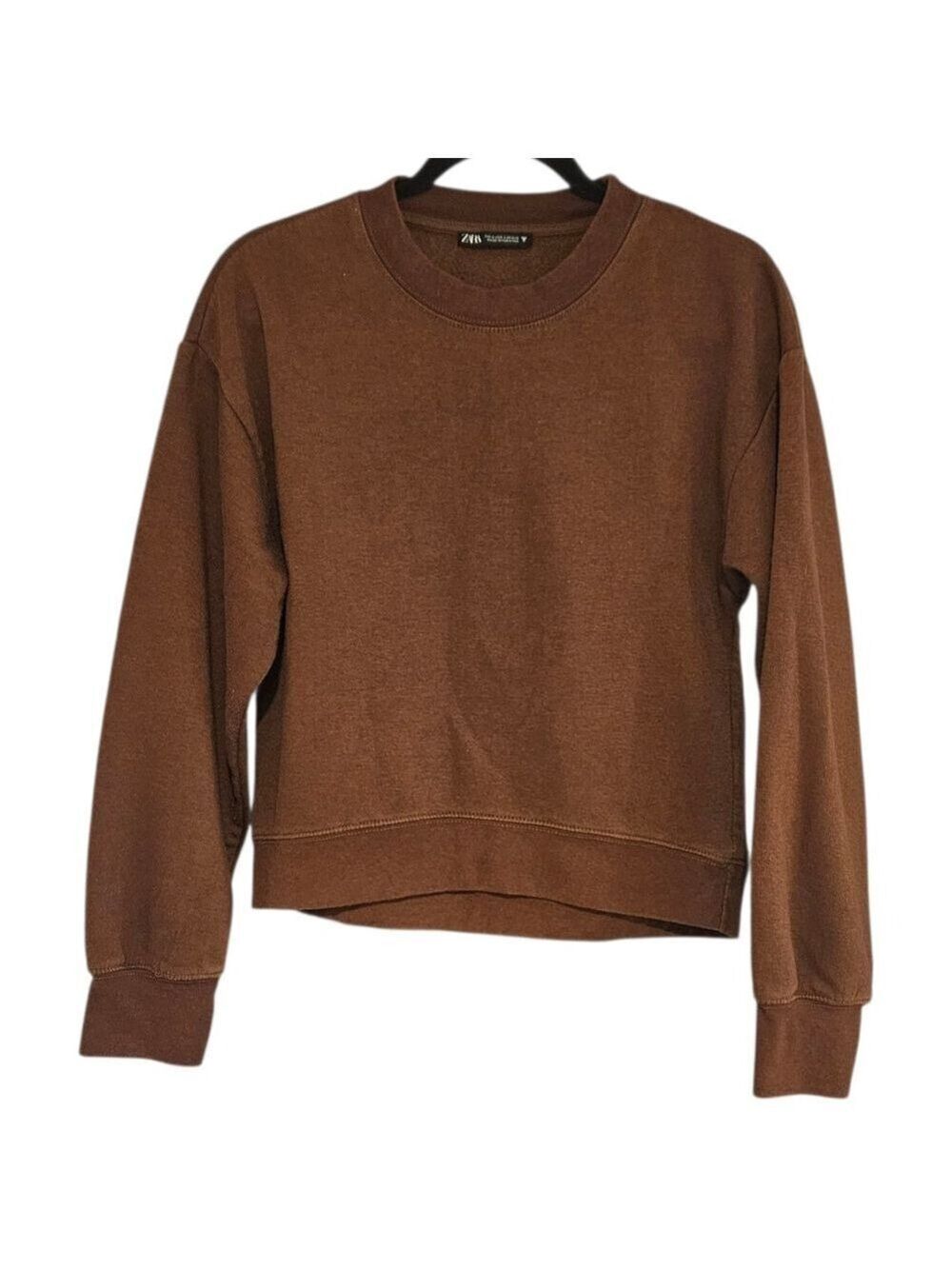 ZARA Brown Crewneck Sweatshirt Size Small Long Sleeve Pullover Casual Fleece
